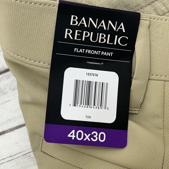 Banana Republic Men's Performance Pants Slim Fit Zipper Pockets Tan 40X30 READ - Picture 4 of 9